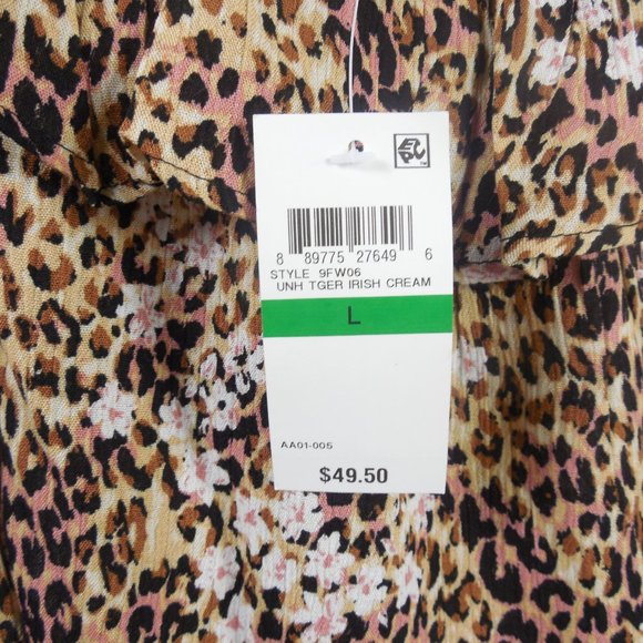 AMERICAN RAG Top L New $49 Tan/Pink Animal Print Blouse Cropped On/Off Shoulder - Picture 8 of 9